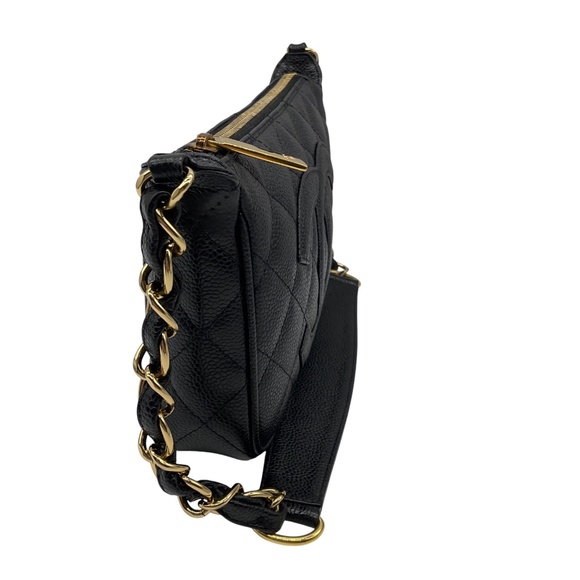 CHANEL BLACK / GOLD HARDWARE CC LOGO QUILTED CAVIAR LEATHER TIMELESS POCHETTE SH - Picture 2 of 16